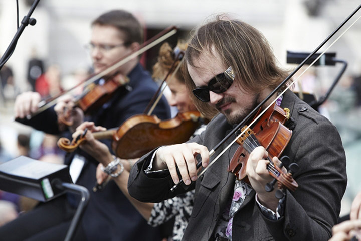 The London Symphony Orchestra performs in Trafalgar Square