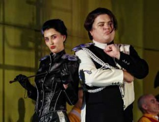 Margaret Trubiano (Princess Clarice) and Andrew Moran (Leandro) in Opera Australia's production of The Love for Three Oranges. Photo credit: Prudence Upton