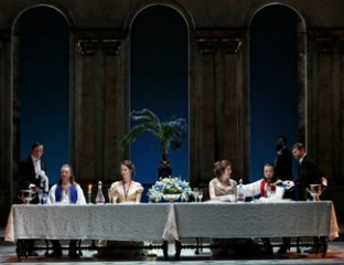 Andrew Jones as Guglielmo, Anna Dowsley as Dorabella, Nicole Car as Fiordiligi, David Portillo as Ferrando. Photo credit: Prudence Upton.