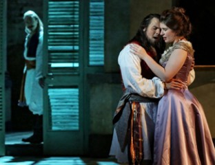 Andrew Jones as Guglielmo, David Portillo as Ferrando and Nicole Car as Fiordiligi. Photo credit Prudence Upton.