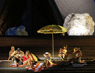 Stacey Alleaume as Alexandra Mason, Michael Petruccelli as Stephen Goldring and members of the ensemble.