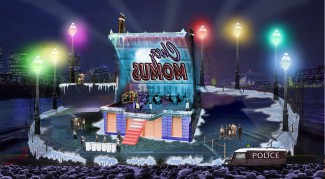 Act 2 set design in Handa Opera on Sydney Harbour — La Bohème. Credit Dan Potra